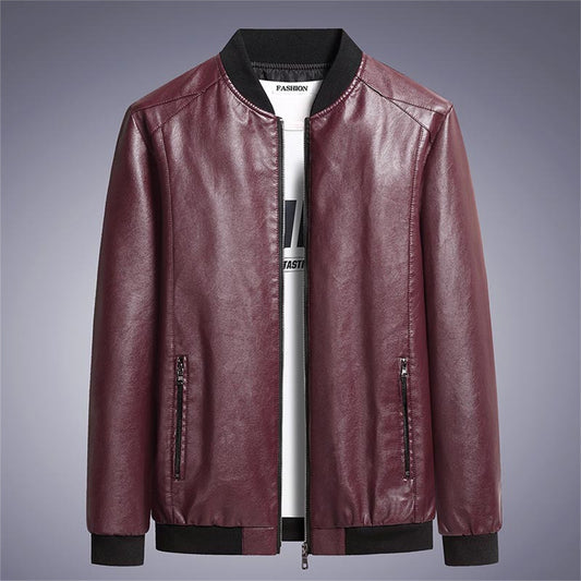 Men's Fashion Solid Color Zipper Leather Coat Autumn Winter New Casual Outerwea image 0