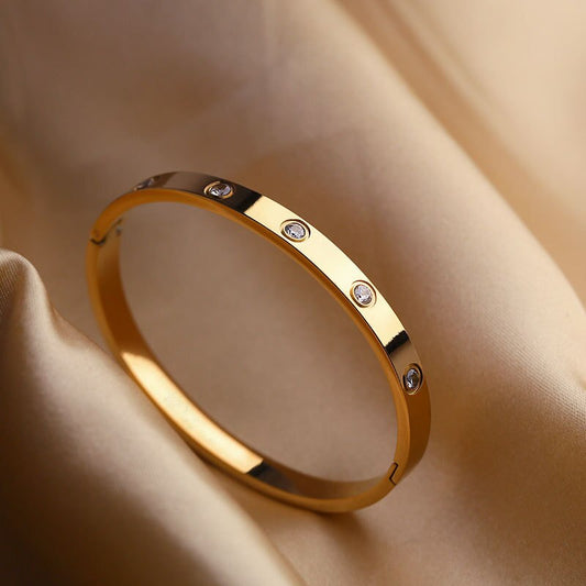 Stainless Steel Bracelets Woman Bangle Bangles for Woman Golden Love Crystal We image 0