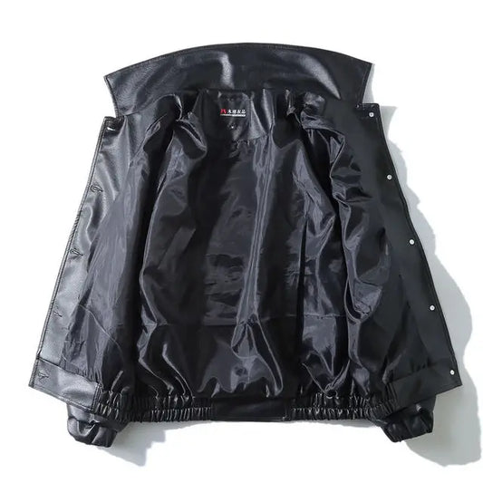Black PU Leather Motorcycle Biker Jacket for Men - Fashion Bomber Coat with Poc image 0
