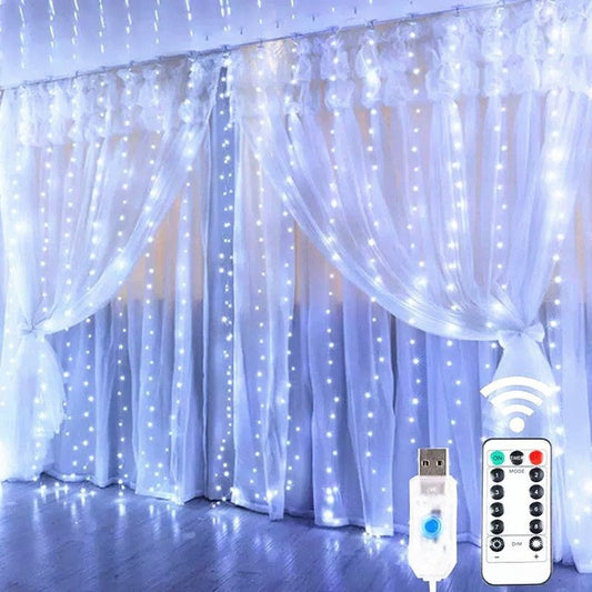 LED Curtain String Lights Christmas Garland Decor Fairy Light 8 Modes USB Remot image 0