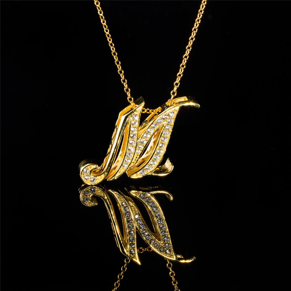 ANDYWEN 925 Sterling Silver Gold Long Chain Alphabet 26 Leter A W Pendant K H I image 12