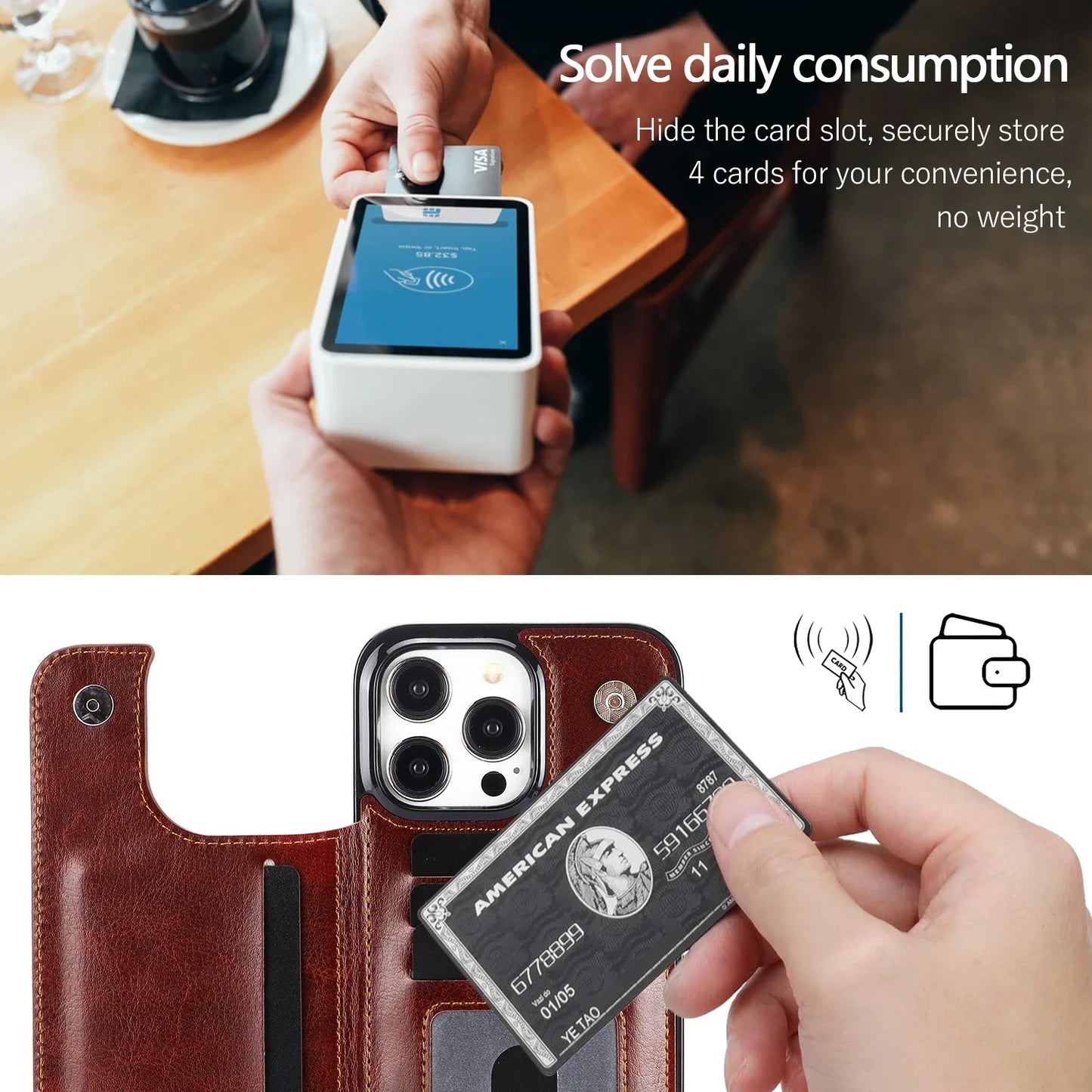 PU Leather for iPhone 15 14 13 12 11 Pro Max XR XS Max Wallet Case with Card Sl image 11
