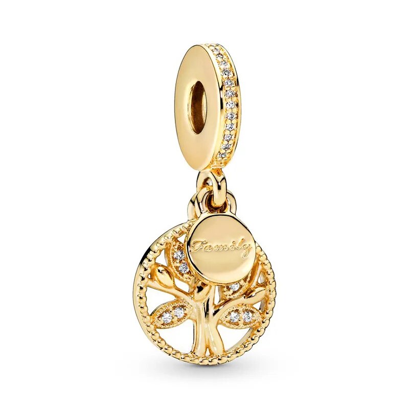 925 Sterling Silver Gold Color Family Tree Heart Crown Pendant Charm Fit Origin image 13