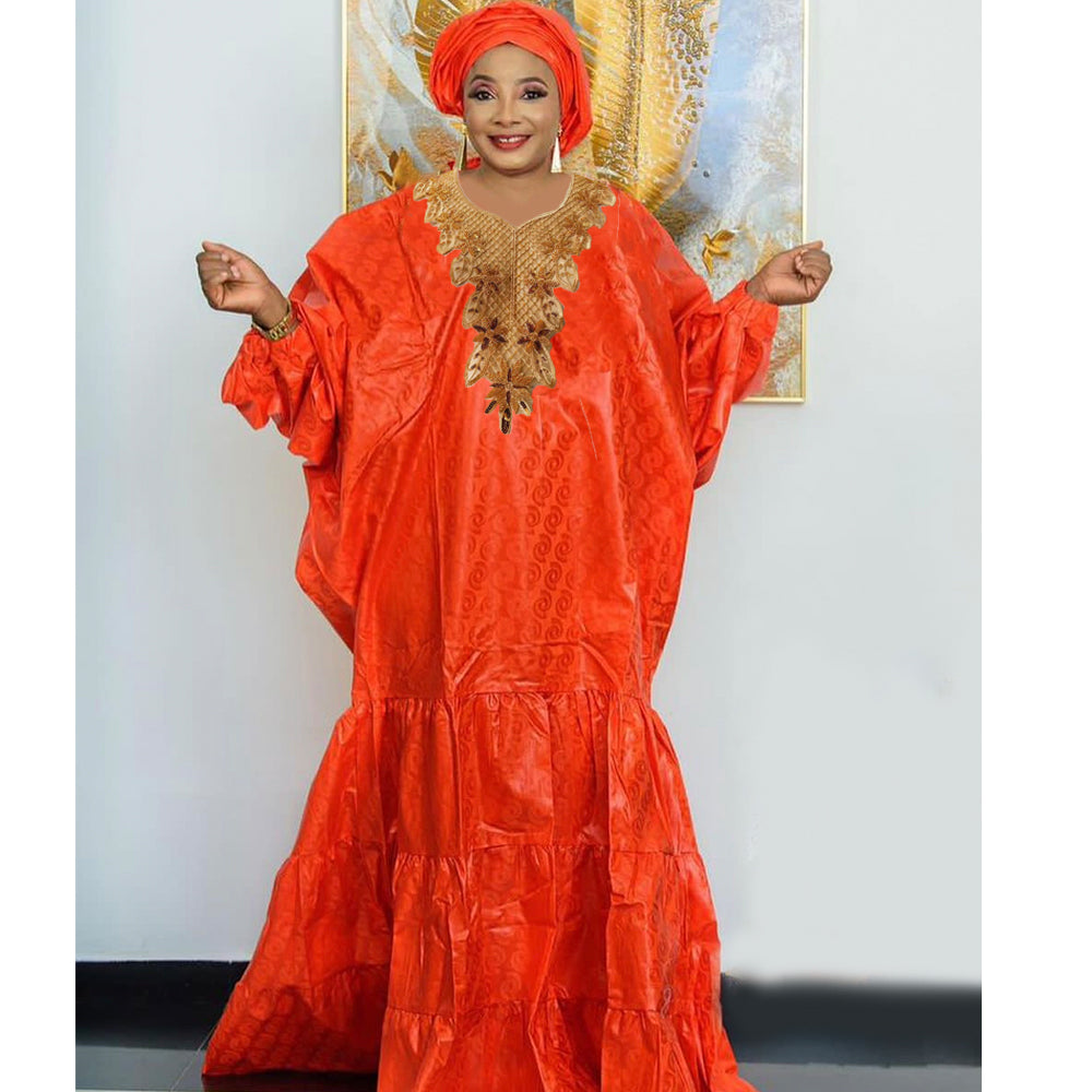 Gold African Bazin Rich Dress Original Nigerian Basin BouBou Dashiki For Ankara image 4