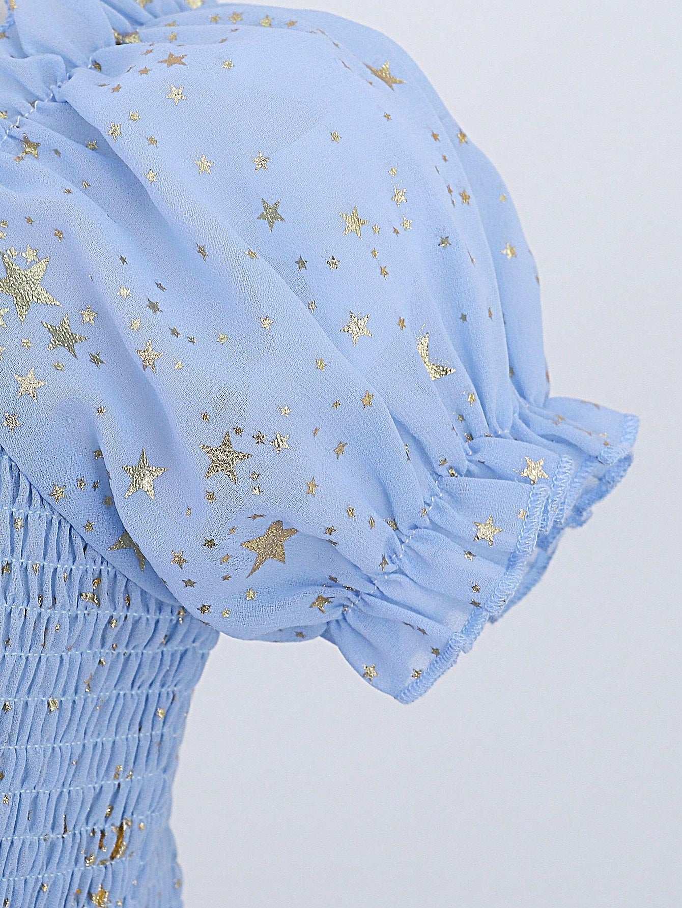 Toddler Girls Gold Star Print Puff Sleeve Layer Hem Dress image 5