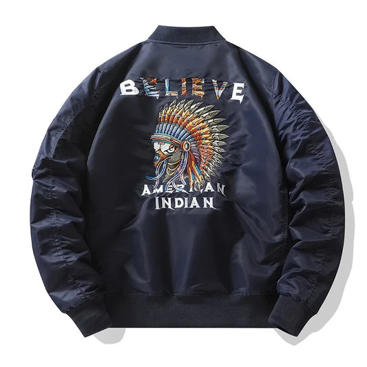Air Force Ma1 Pilot Jacket Mens Colorful Indians Embroidered Baseball Uniform C image 0
