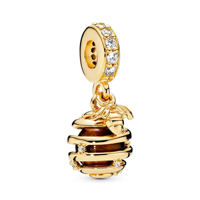 925 Sterling Silver Gold Color Family Tree Heart Crown Pendant Charm Fit Origin image 21