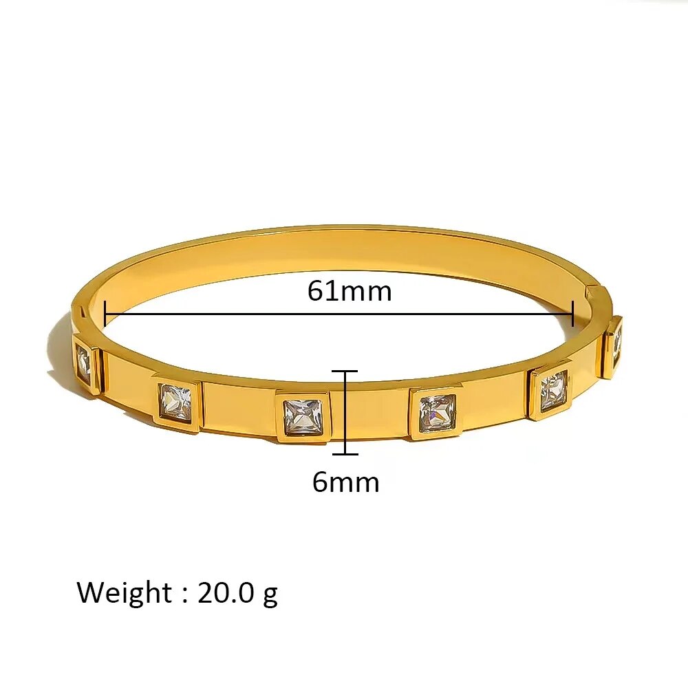 Waterproof Zirconia Cuff Bangles for Women Men 18k Gold Plated Stainless Steel  image 20