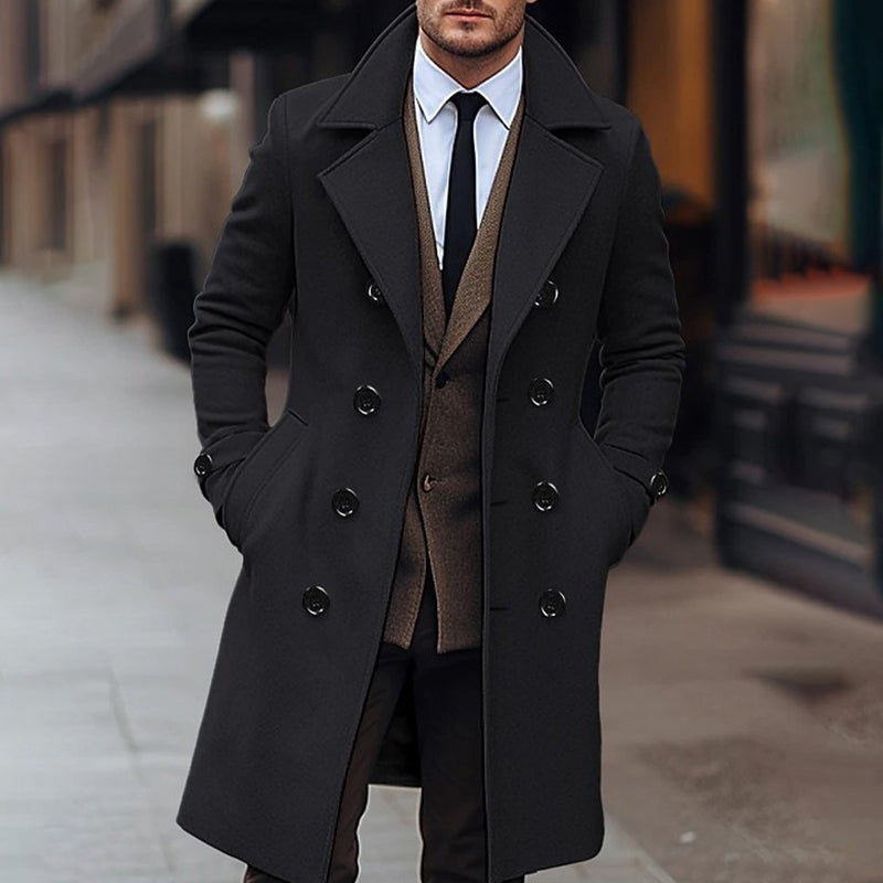 Classic Wool Blend Peacoat with Notched Lapel and Button Closure for Men s Wint image 5