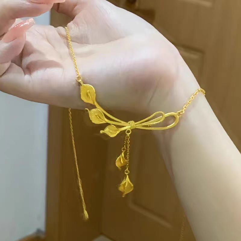 Fashion 18 K Gold Color Horseshoe Lotus Tassel Pendant Necklace for Women Bride image 2