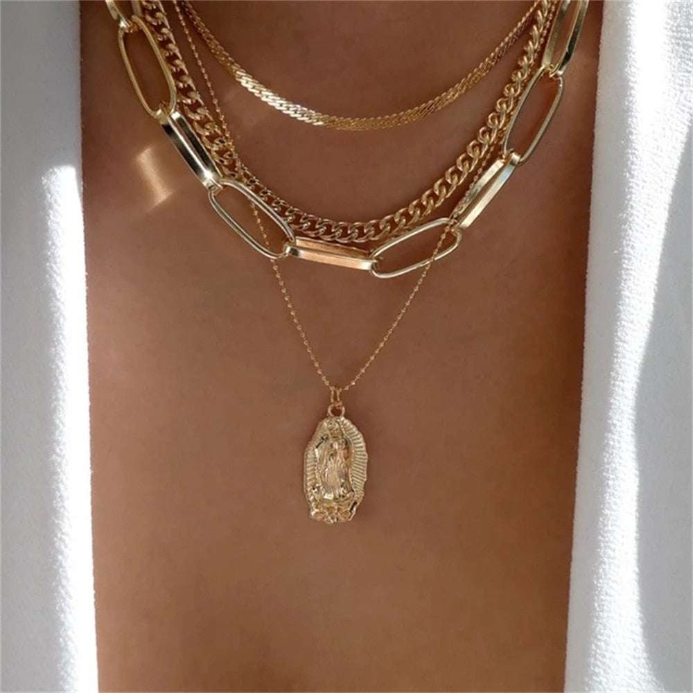 Bls-miracle Fashion Gold Color Heart-Shaped Necklace For Women Trendy Multi-Lay image 18