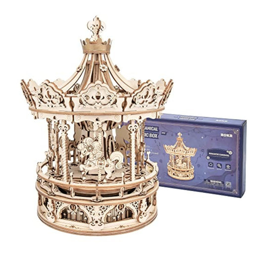Robotime Rokr Music Box Starry Night 3D Wooden Puzzle Game Assembly Model Build image 0