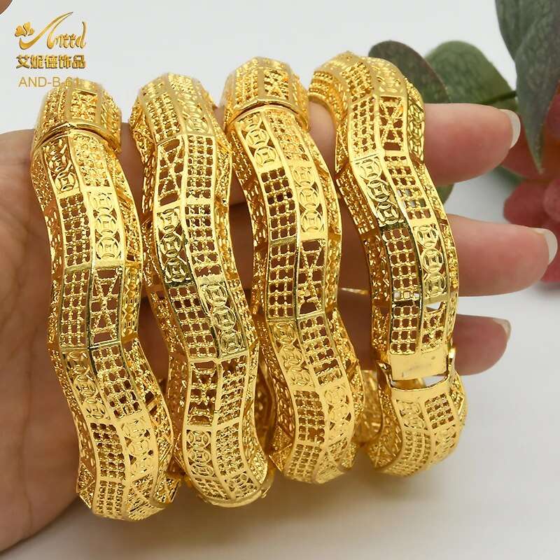 ANIID Dubai Bangles 24K Gold Color African Bracelet For Women Wholesale Designe image 19