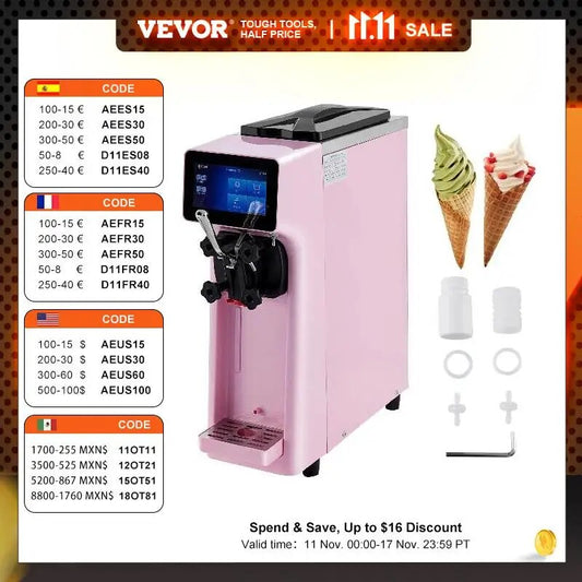 VEVOR 10-20L/H Ice Cream Maker Commercial Single Flavor Countertop Gelato Sorbe image 0