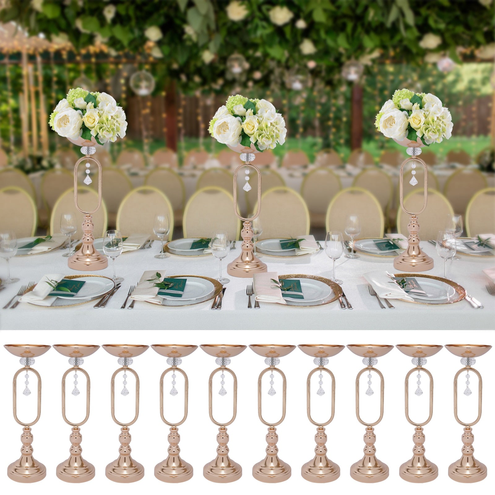 10 Pcs Gold Vases for Centerpieces, Candle Stand for Living Room 17.5in Tall , image 3