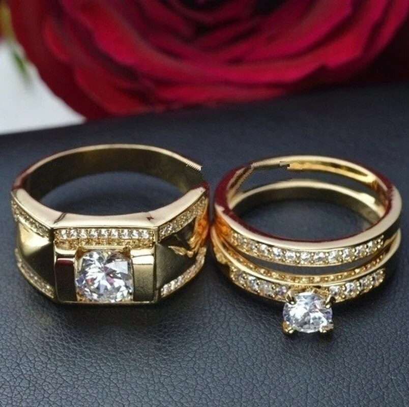 1pcs Luxury Women Ring Metal Carving Gold Color Inlaid Zircon Stones Couple Rin image 5