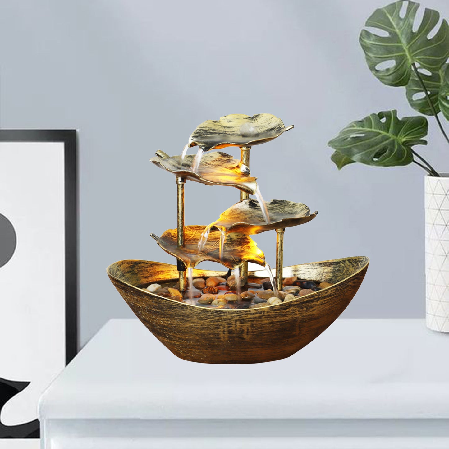 Relaxation Indoor Waterfall Fountain Tabletop Water Fountain LED Light USB Oper image 7