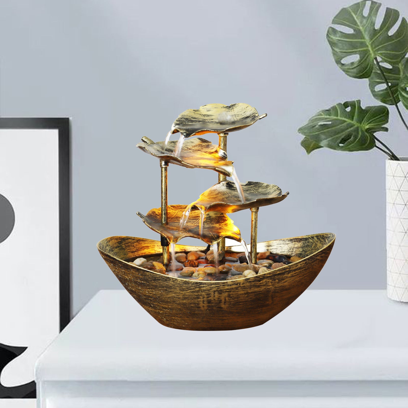 Relaxation Indoor Waterfall Fountain Tabletop Water Fountain LED Light USB Oper image 7