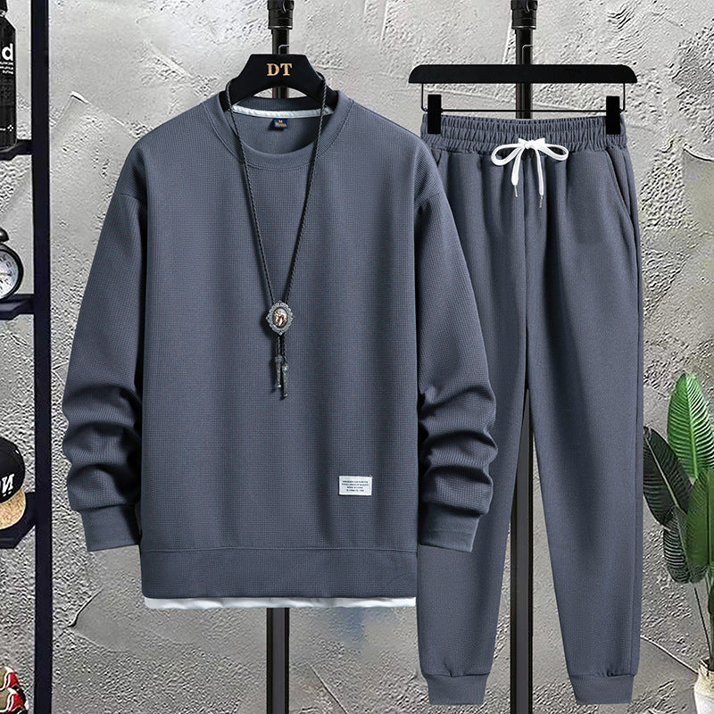 2024 Spring and Autumn New Men's Fashion Brand Round Neck Hong Kong Style Waffl image 5