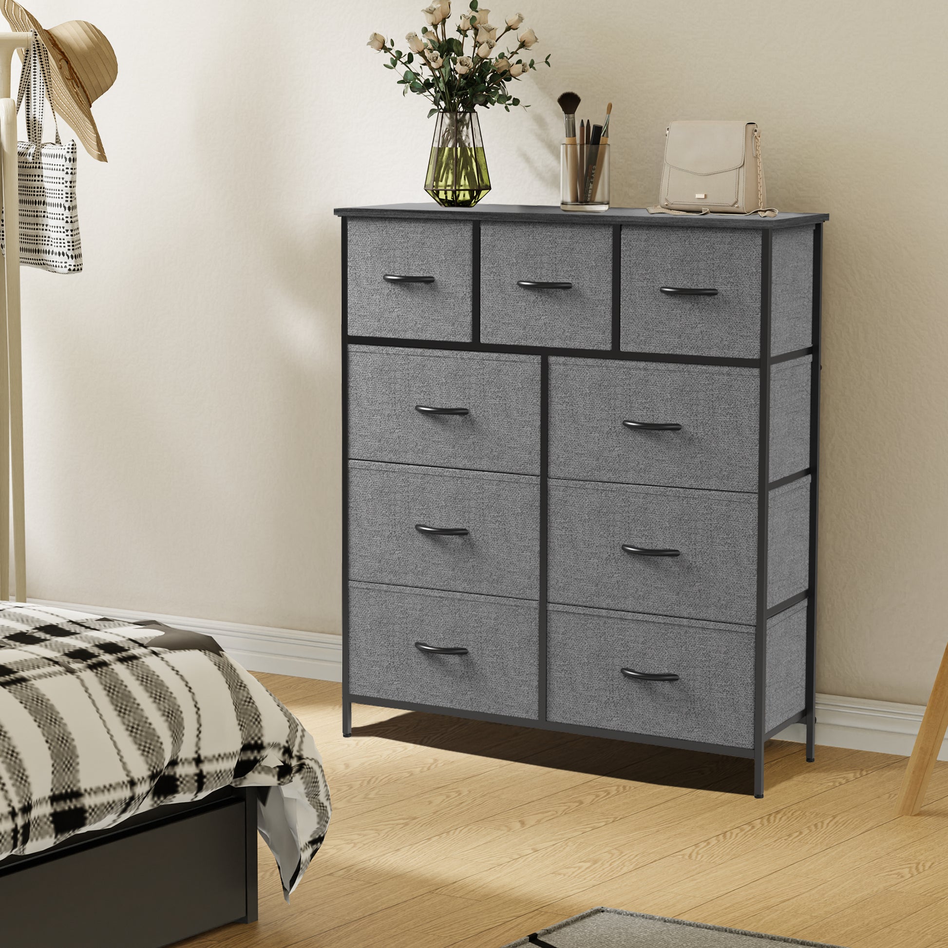 Dresser For Bedroom With 9 Fabric Storage Drawer Wardrobe Tall Chest Organizer  image 2