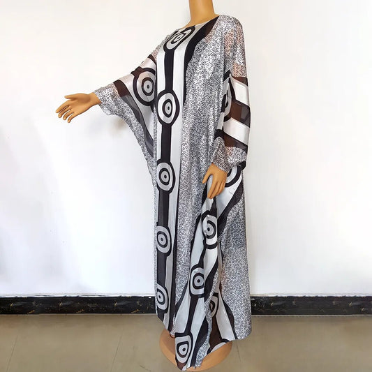 Fashion 2023 Nigerian Elegant Clothing Abaya Muslim Dress Leopard Geometry Dash image 0