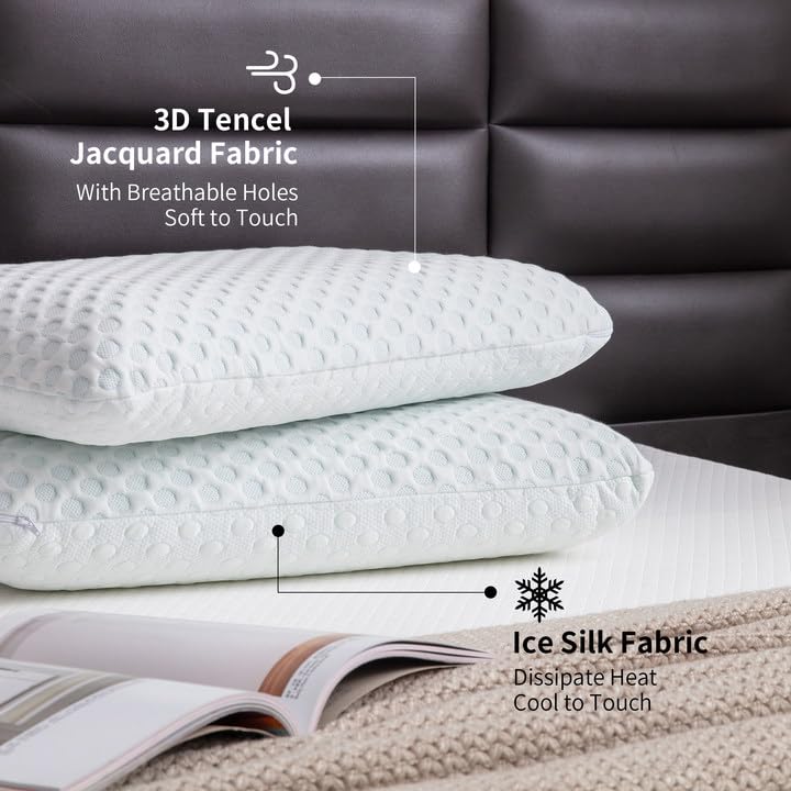 Hcore 2 Pack Gel Memory Foam Pillows Firm Pillow Dual-Sided Cooling & Cozy Wash image 3