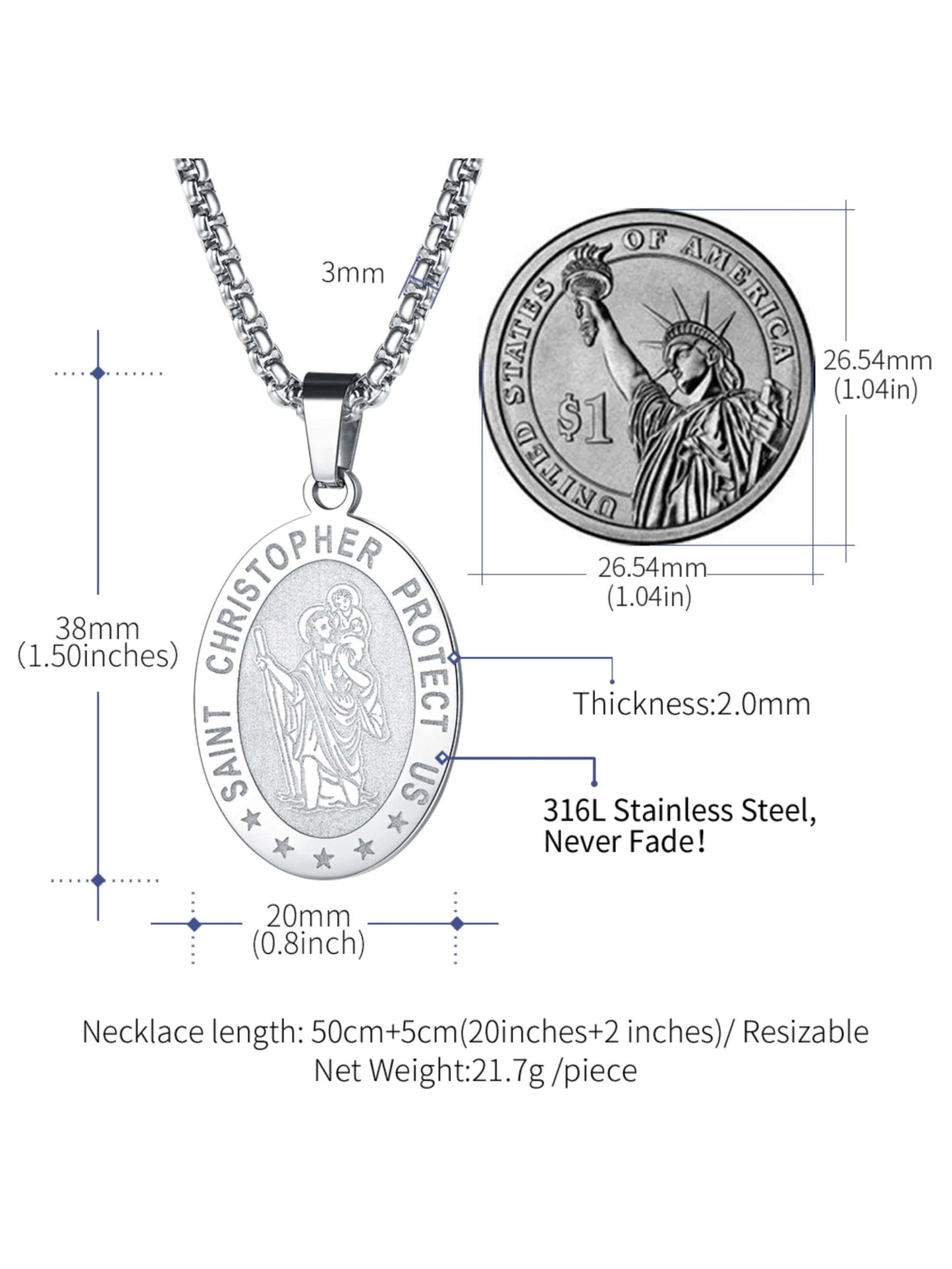 FaithHeart Saint Christopher Necklace for Men Women Stainless Steel/Gold/Black  image 17