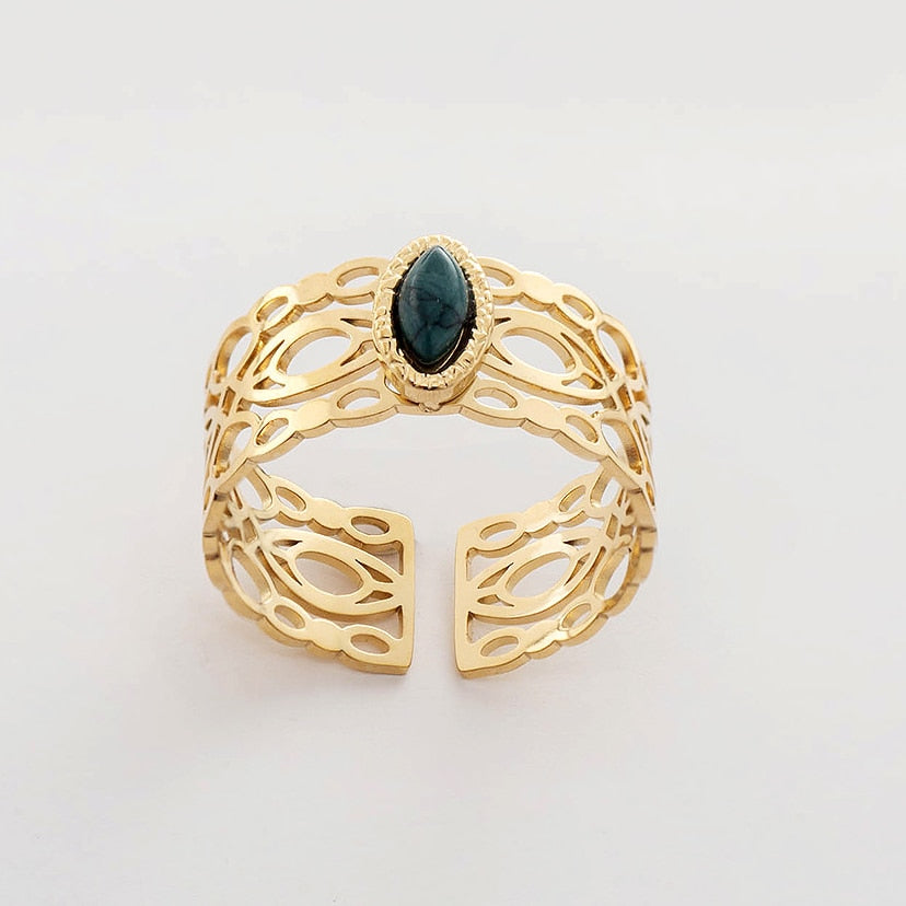 Creative Gold Plated Stainless Steel Rings for Women Simple Geometric Round Nat image 16