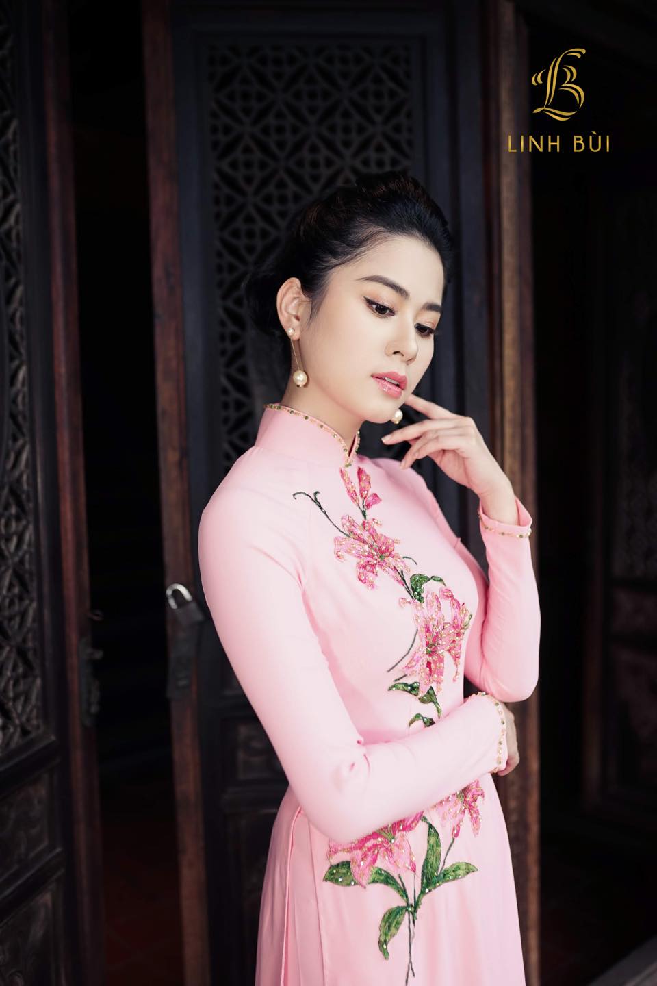 Customized  Pink Hand-paint Flower Women Aodai Vetnam Clothing Long Cheongsam A image 2