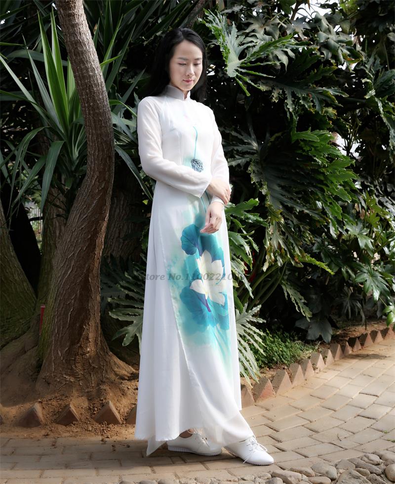 2024 aodai vietnam cheongsam qipao dress+pants set flower print vietnamese vint image 3