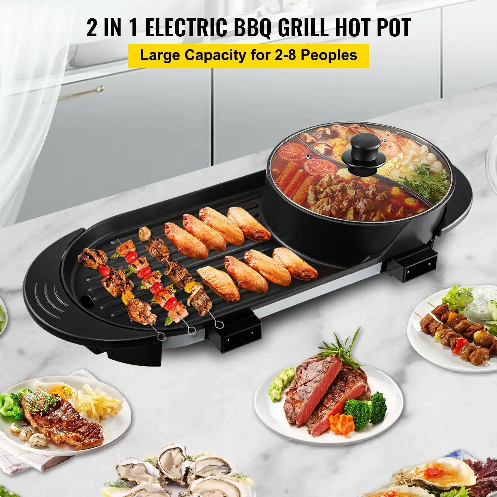 VEVOR Electric BBQ Pan 2 in 1 Grill Hot Pot Portable Smokeless Durable Material image 4