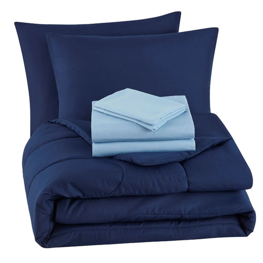 Mainstays Navy 7 Piece Bed in a Bag Comforter Bedding Set with Sheets image 0