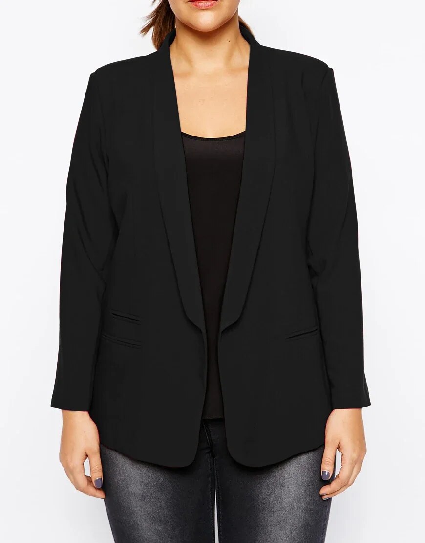 Plus Size Open Front Casual Blazer Women Long Sleeve Pocket Shawl Collar Spring image 4