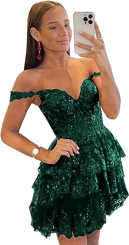 Off-the-Shoulder Sweetheart Tulle Homecoming Dresses Lace Tiered Sleeveless Spa image 2