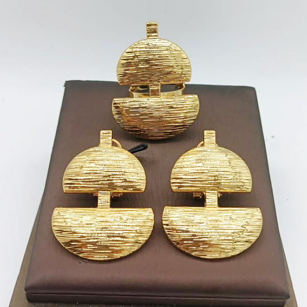 Dubai Golden Jewelry Set 18K Gold Plated Earrings and Rings for Women Wedding B image 3