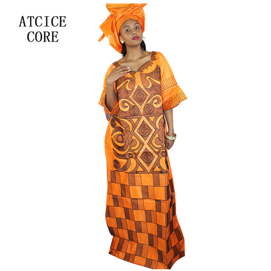 African Dresses For Women 3/4 Sleeve Plus Size Dress With Scarf image 0