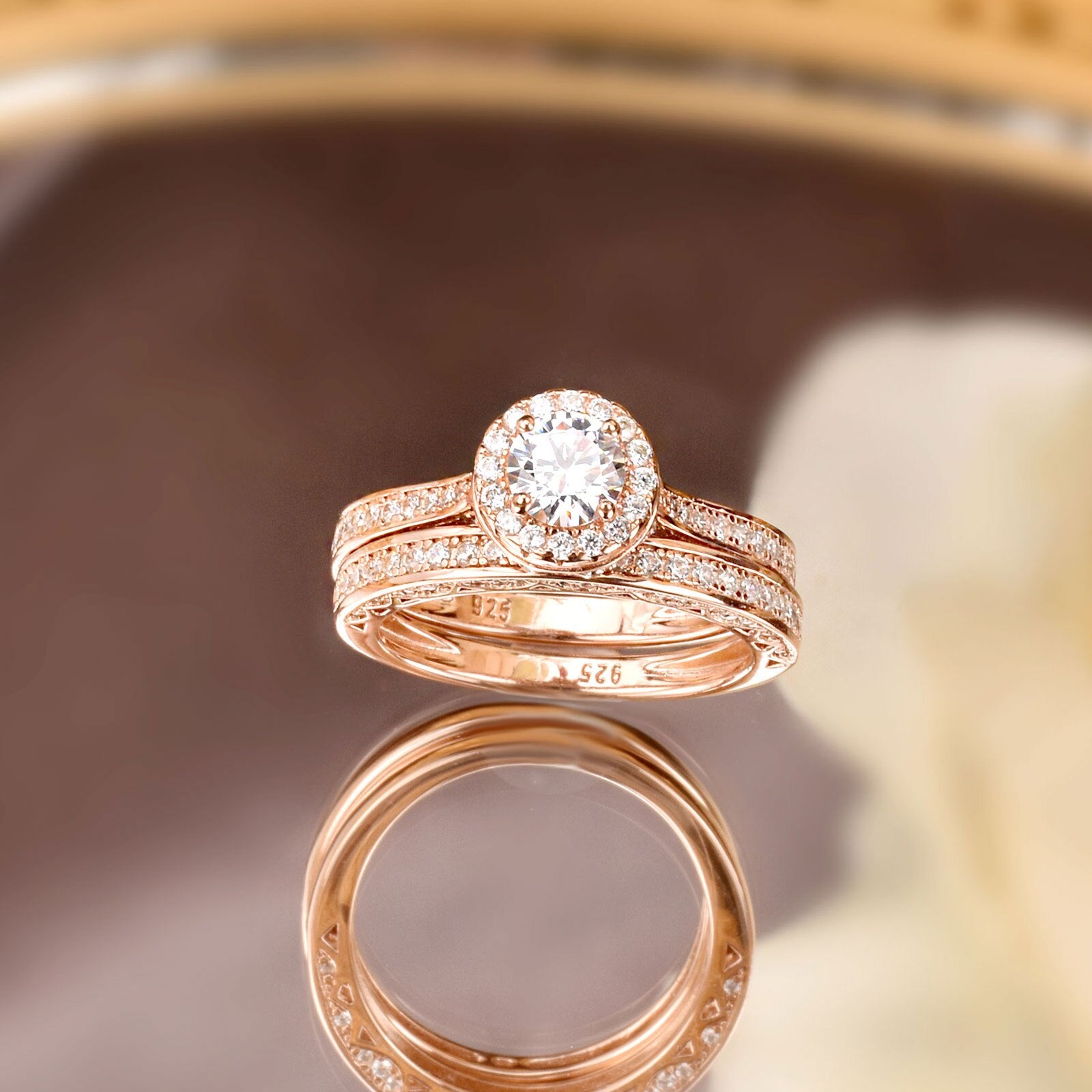 Newshe Multi Gold Bridal Sets Solid 925 Sterling Silver Halo Round AAAAA CZ image 5