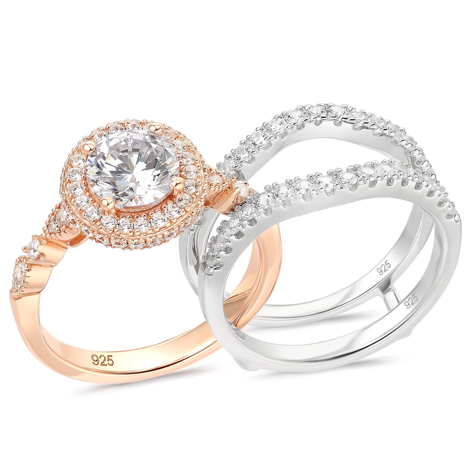 Newshe Multi Shape Romantic Rose Gold Engagement Ring Set for Women image 1