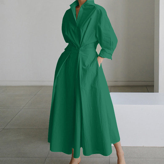 Women Long Sleeve White Shirt Dress 2024 Summer Autumn Casual Lapel Wrap Dresse image 0