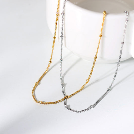 LAMOON 925 Sterling Silver Necklace For Women Gold Color Beads Chain Aesthetic image 0