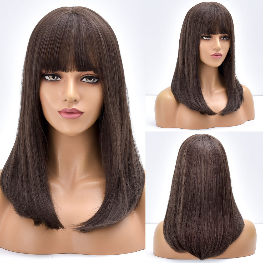Blonde Ombre Long Straight Gold Synthetic Wig With Bangs For Black White Women image 2
