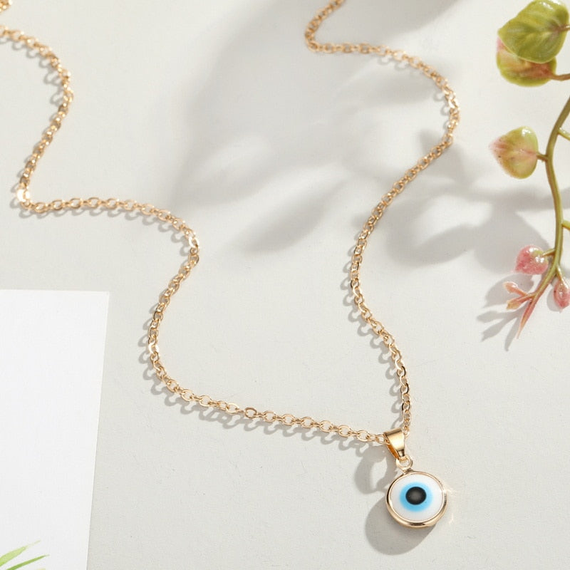 New Simple Turkish Evil Eye Pendant Necklace For Women Gold Color Clavicle Chai image 5