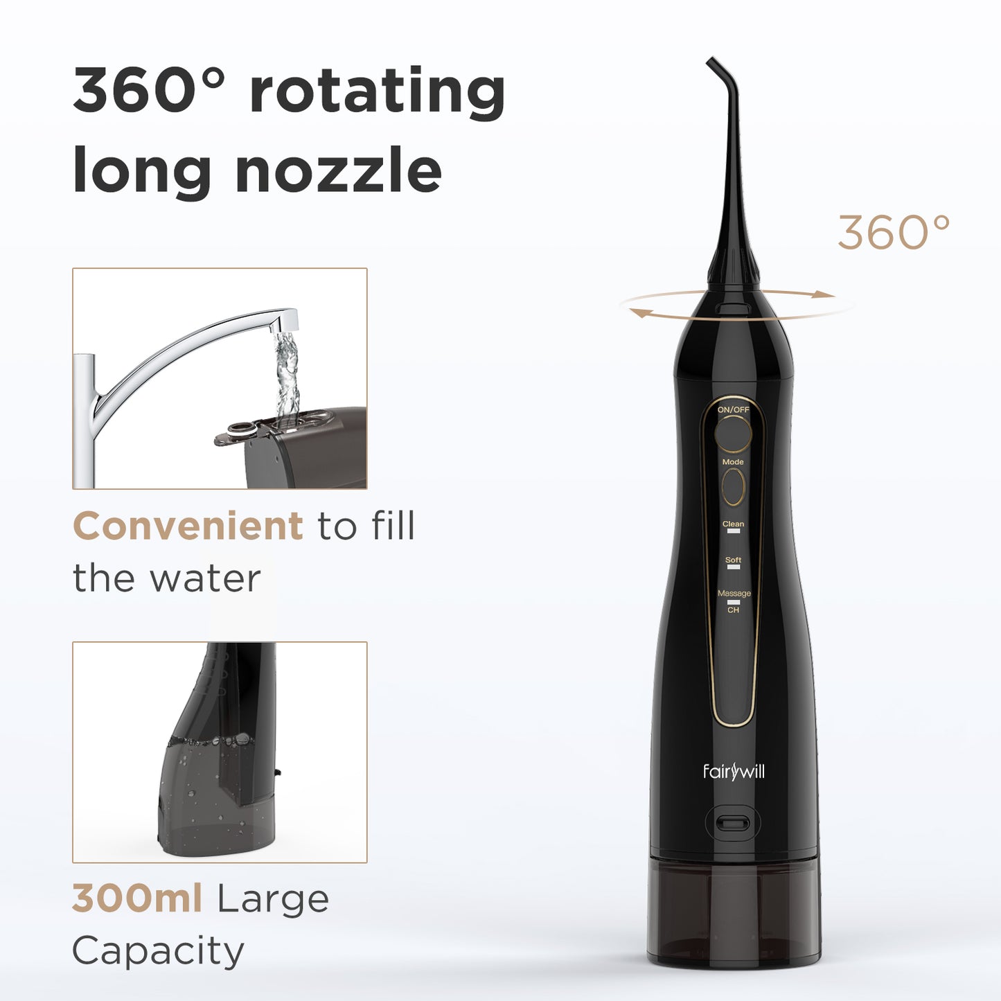 Fairywill Water Flossers for Teeth 300ML Oral Irrigator Rechargeable Portable D image 4