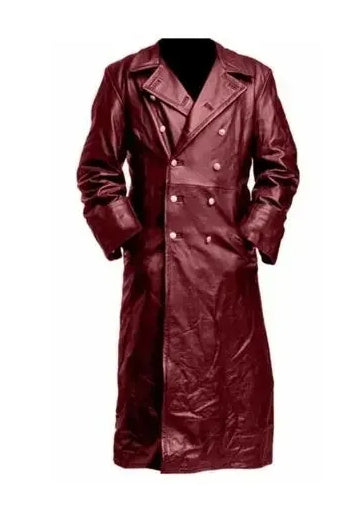 MEN'S GERMAN CLASSIC WW2 MILITARY UNIFORM OFFICER BLACK LEATHER TRENCH COAT image 1