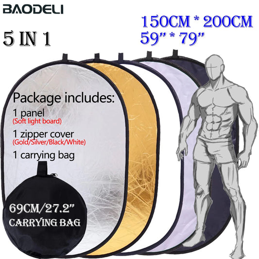 100x150cm 5 in 1 Portable Collapsible Light Oval Photography Reflector for Stud image 0
