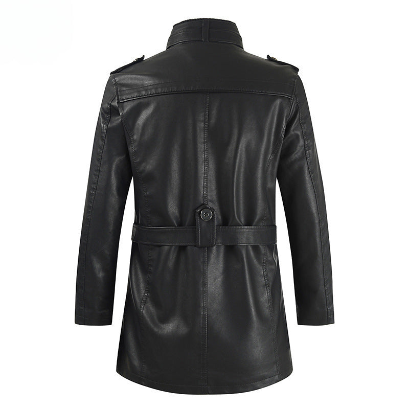 Men Winter Long Thick Fleece PU Leather Jacket Mens Streetwear Casual Business  image 5