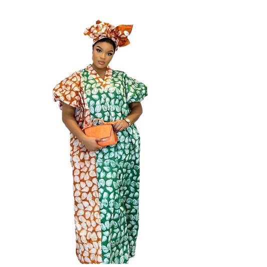 African Plus Size Dresses for Women 2024 Spring Autumn African V-neck Half Slee image 0