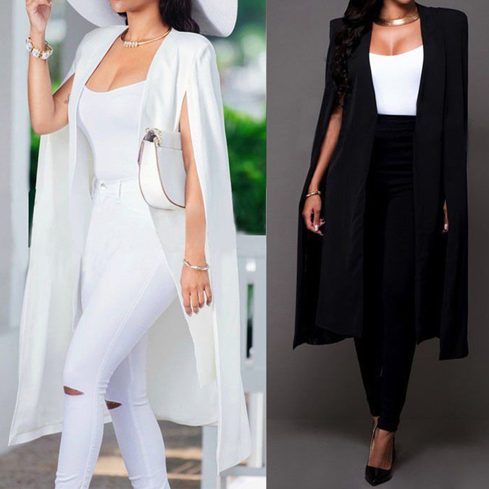 Shawl Collar Split Sleeve Cloak Blazer Cape Autumn Spring Women Solid Office La image 4