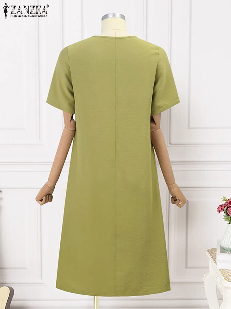 ZANZEA Women Solid Dress 2024 Summer Short Sleeve Long Robe Holiday Casual Loos image 4