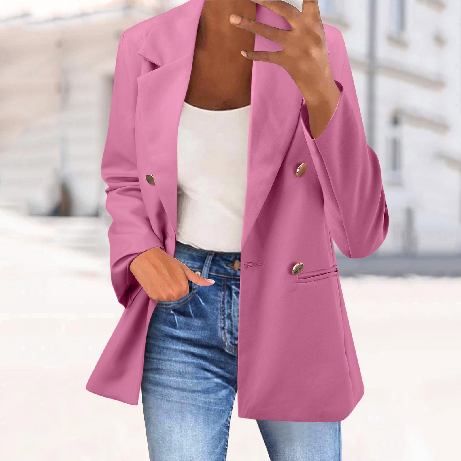 Office Business Women's Suit Jacket Elegant Solid Long Sleeve Lapel One Button  image 3